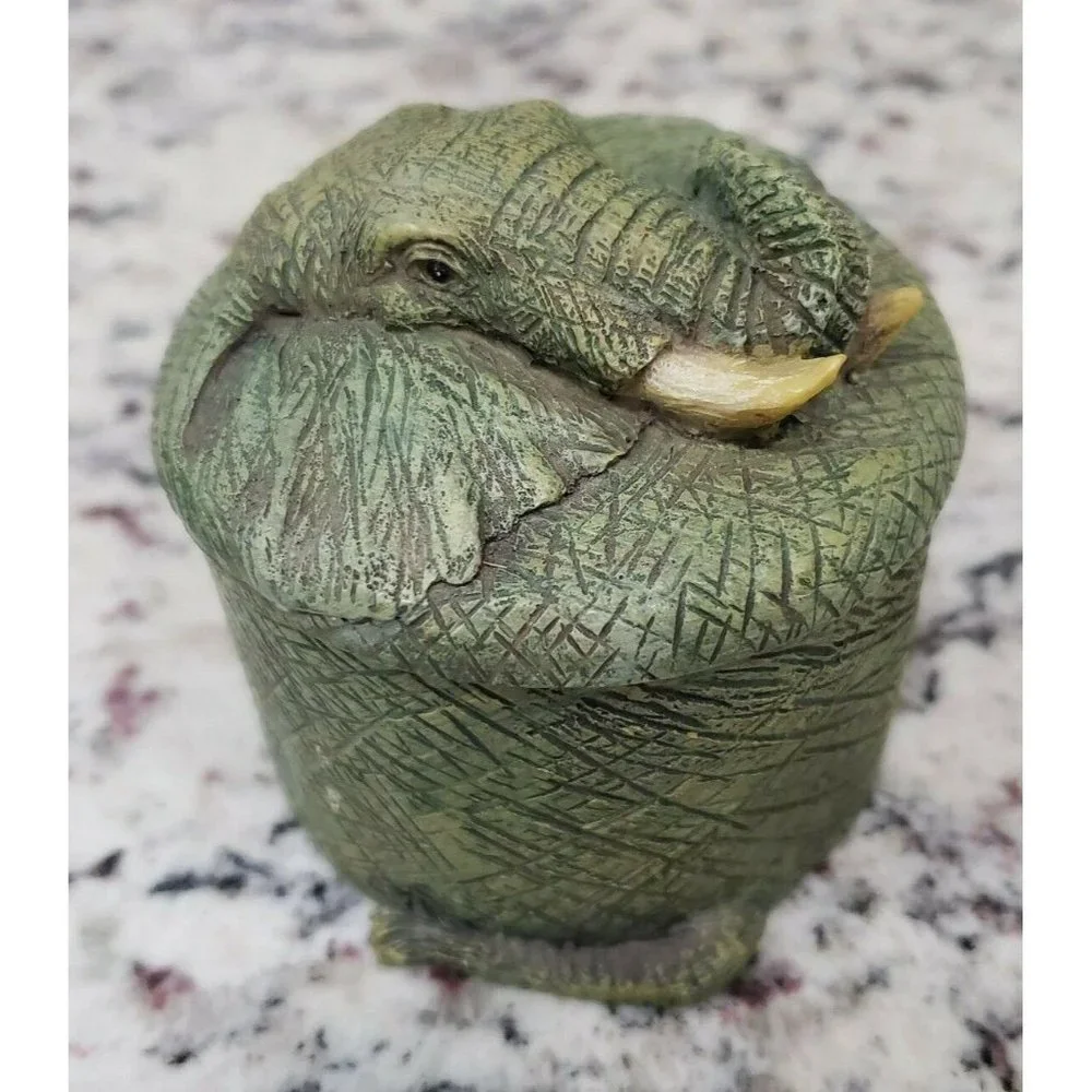 Vintage Resin Elephant Head Round Trinket Box